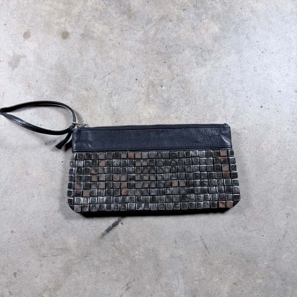 Bebe Black Leather Studded Wristlet purse